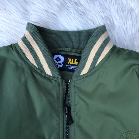 Zero Foxtrot Gear Retro Skull Rhodie Camo Green Bomber Jacket Mens size XL NWOT - Picture 3 of 11